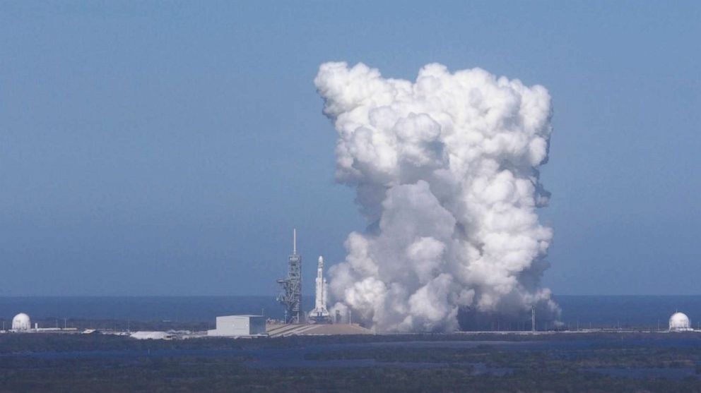 PHOTO: In this Jan. 24, 2018 image from video made available by SpaceX, a Falcon Heavy rocket is test fired at Cape Canaveral, Fla. 