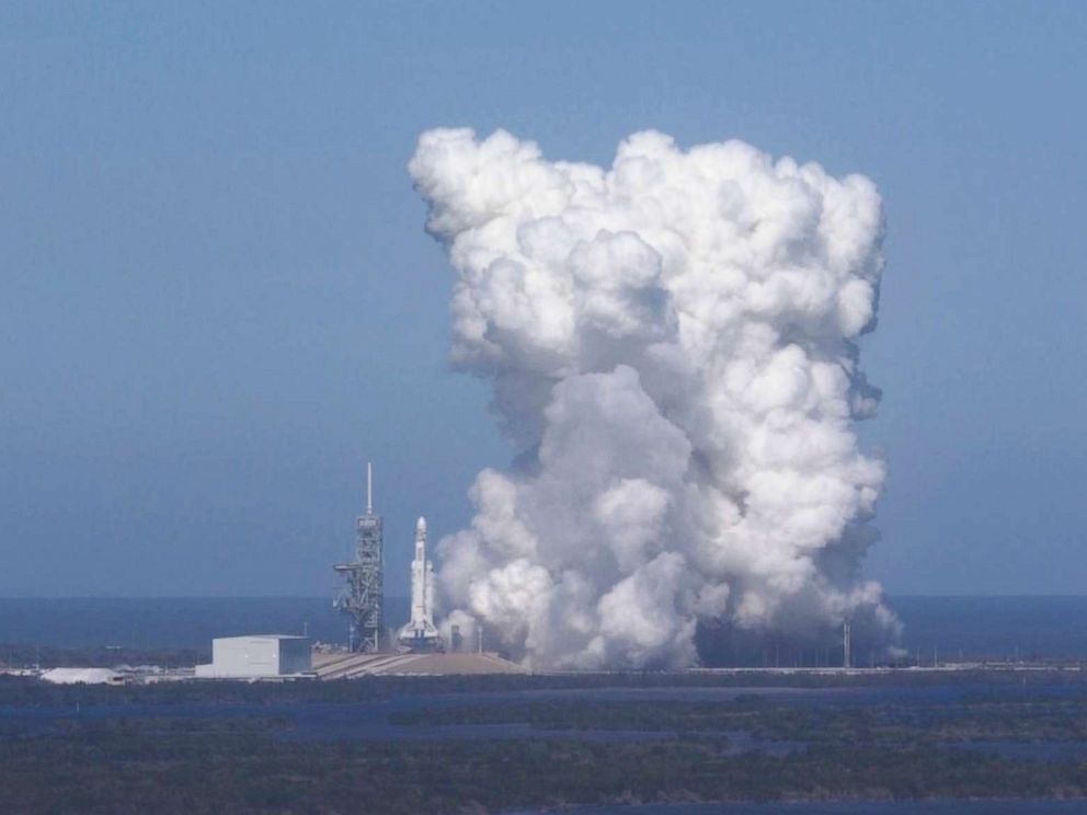 PHOTO: In this Jan. 24, 2018 image from video made available by SpaceX, a Falcon Heavy rocket is test fired at Cape Canaveral, Fla.