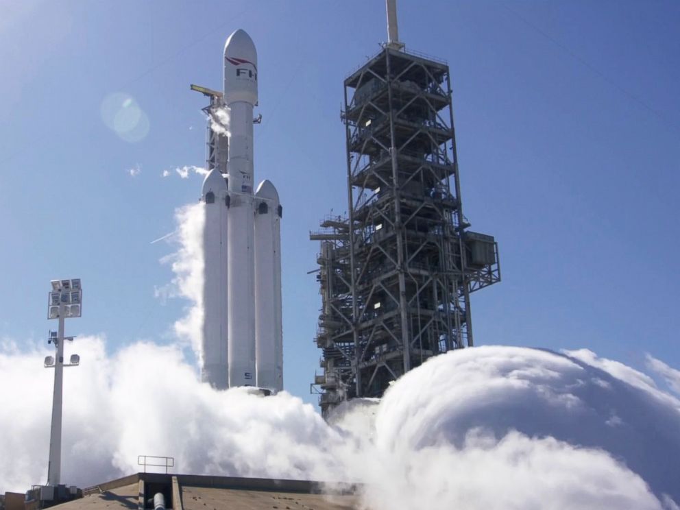 PHOTO: In this image from video made available by SpaceX, a Falcon Heavy rocket is test fired at Cape Canaveral, Fla., Jan. 24, 2018.