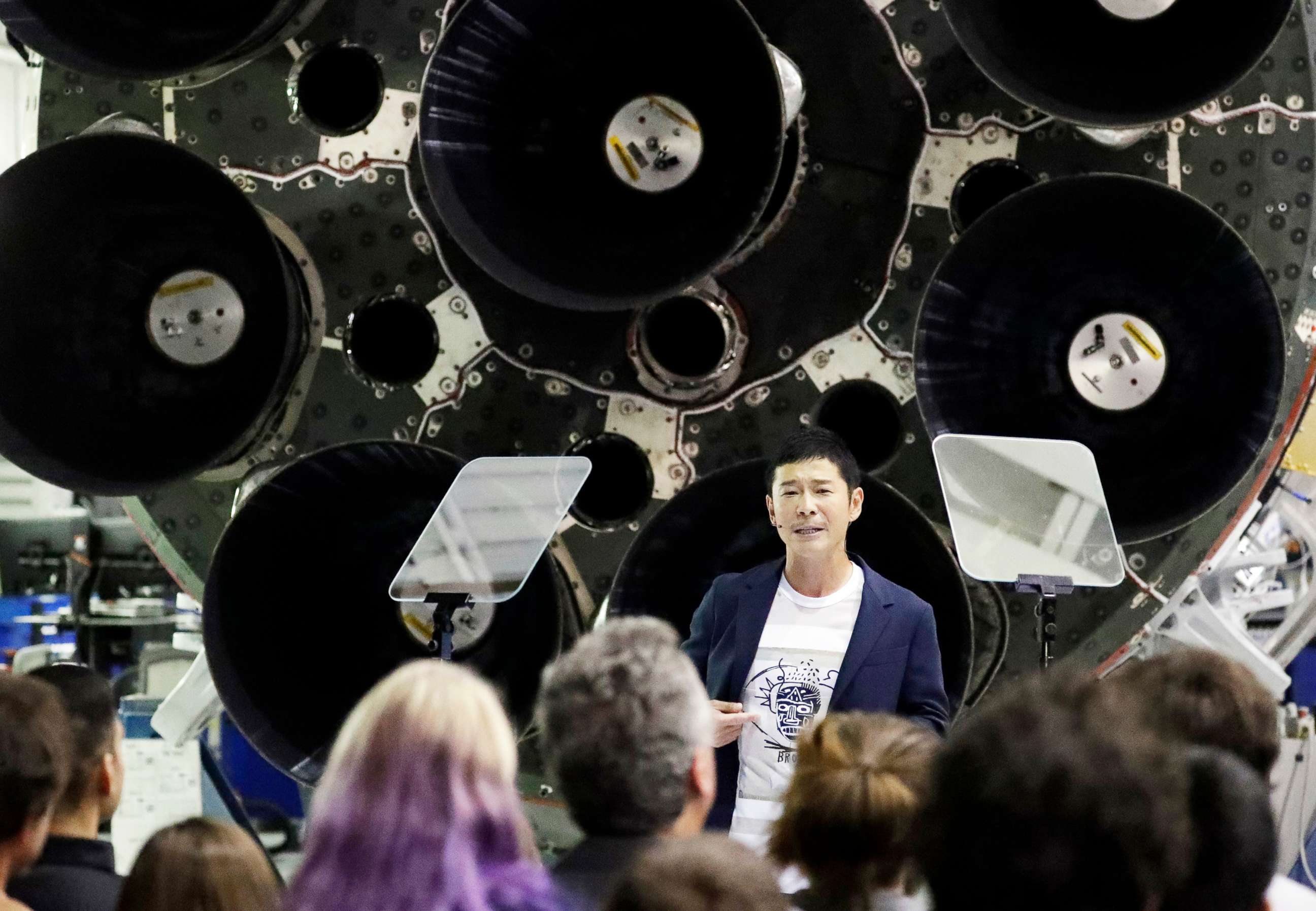 PHOTO: Japanese billionaire Yusaku Maezawa speaks after SpaceX founder and chief executive Elon Musk announced him as the person who would be the first private passenger on a trip around the moon, Sept. 17, 2018, in Hawthorne, Calif.