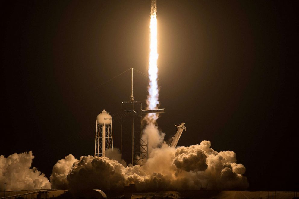 PHOTO: A SpaceX Falcon 9 rocket, carrying the Crew-2 mission astronauts, lifting off from launch complex 39A at the Kennedy Space Center in Florida on April 23, 2021.