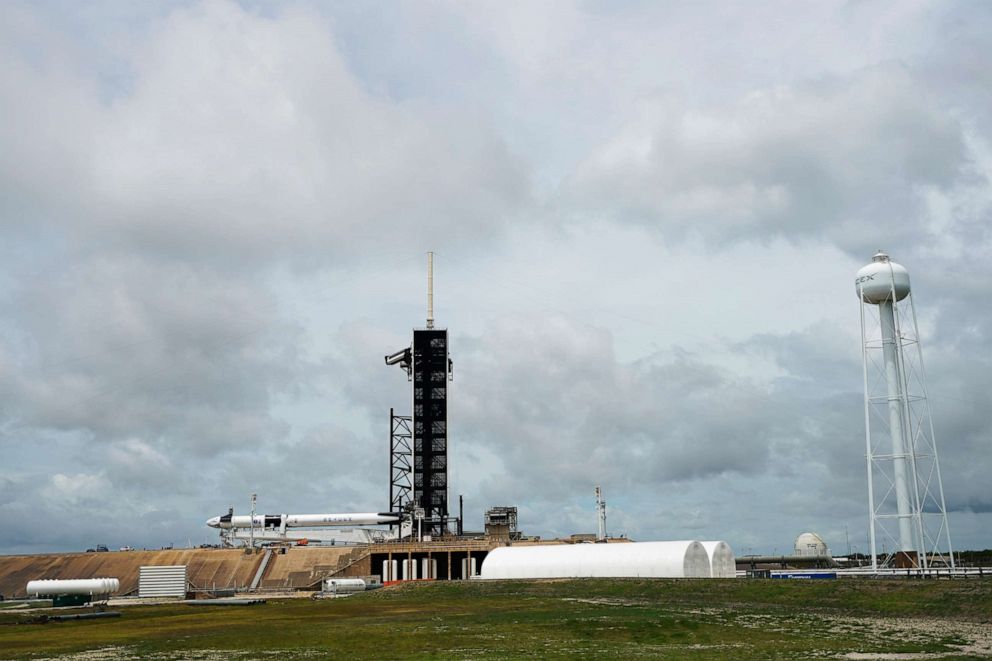 PHOTO: The SpaceX Falcon 9, with Dragon crew capsule is serviced on Launch Pad 39-A May 26, 2020, at the Kennedy Space Center in Cape Canaveral, Fla.
