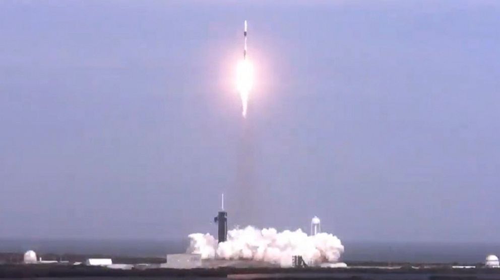 PHOTO: This NASA TV video frame grab shows SpaceX after it launched to perform its in-flight abort test, Jan. 19, 2020, at the Kennedy Space Center in Florida.