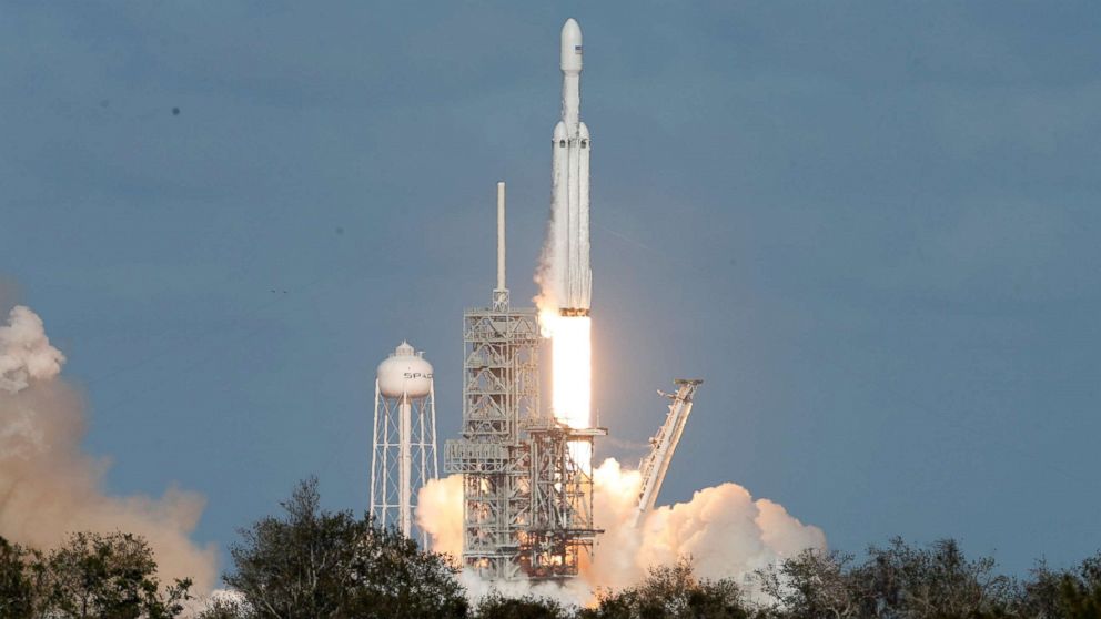 A SpaceX Falcon Heavy rocket lifts off from historic launch pad 39-A at the Kennedy Space Center in Cape Canaveral, Fla., Feb. 6, 2018.