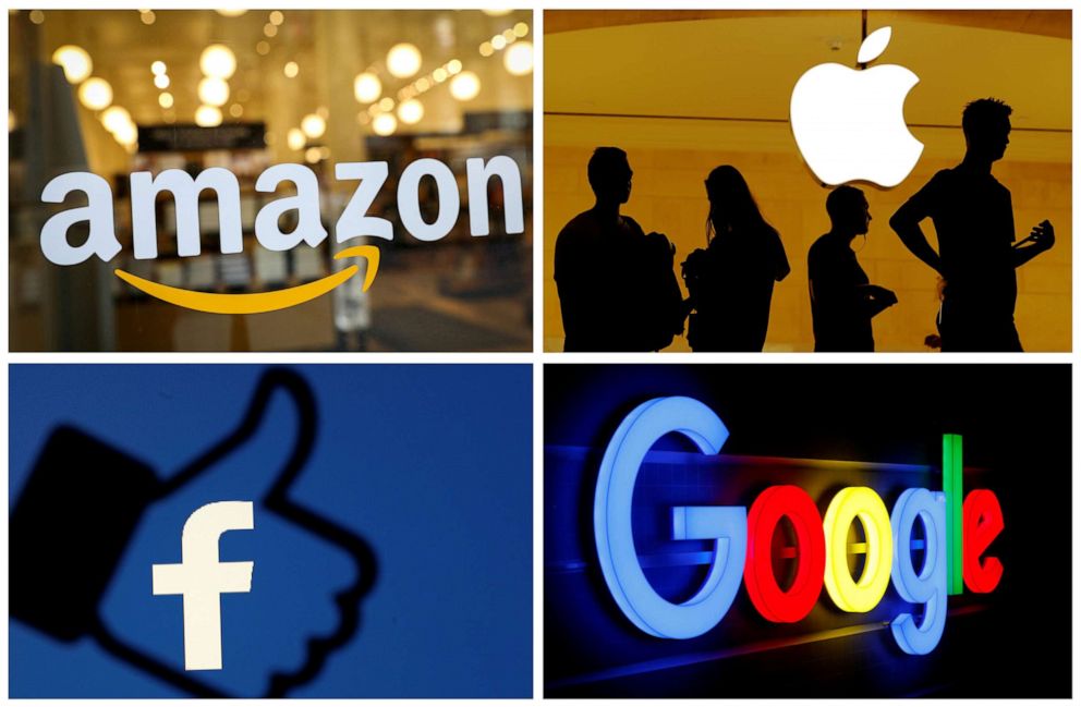 PHOTO: The logos of Amazon, Apple, Facebook and Google are seen in a combination photo from Reuters files.