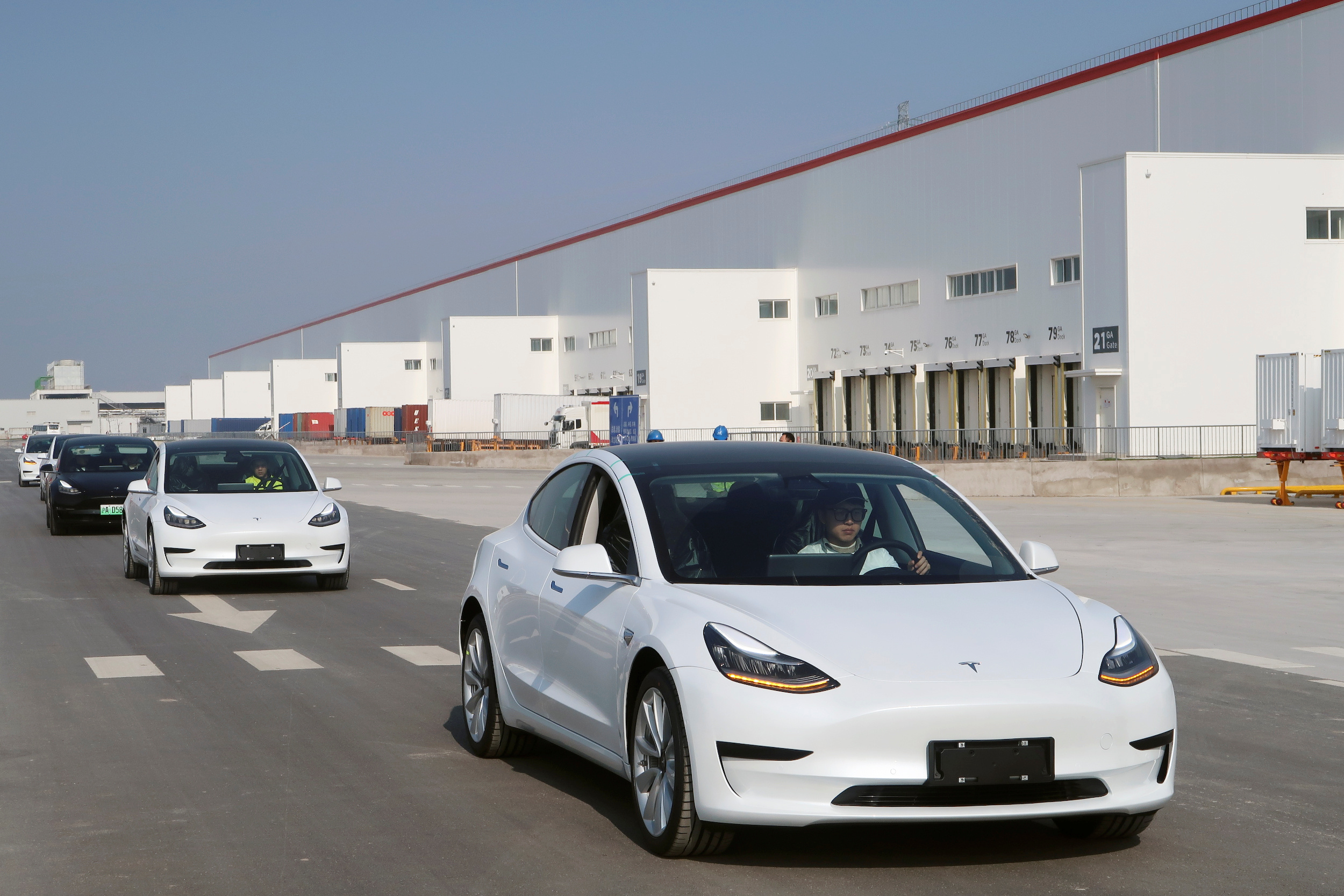 PHOTO: China-made Tesla Model 3 vehicles are seen at the Shanghai Gigafactory of the U.S. electric car maker in Shanghai, China, Dec. 30, 2019. 