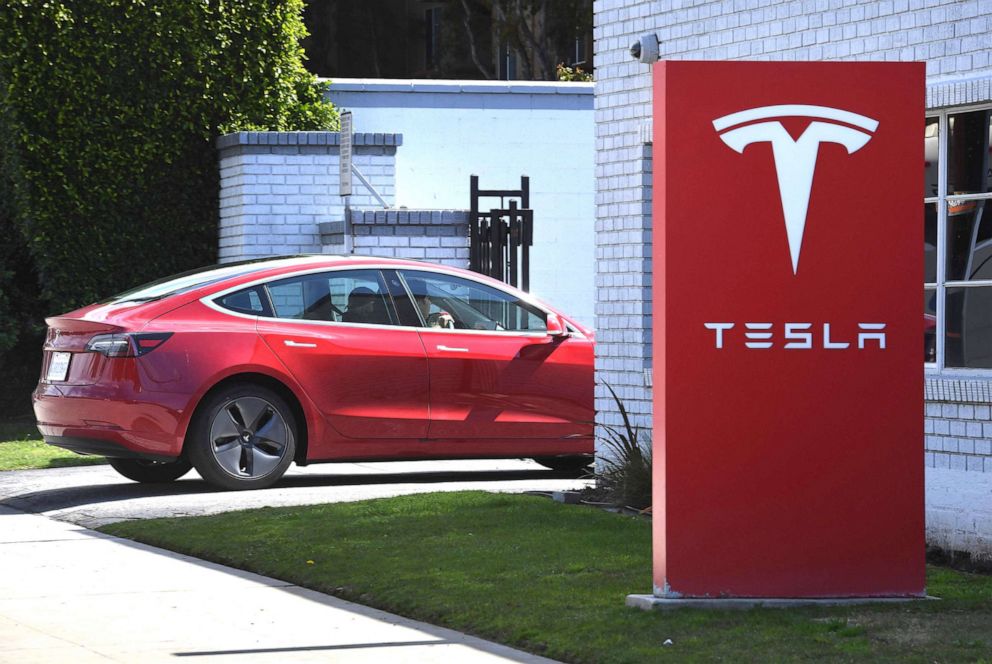 PHOTO: A Tesla car arrives at a service center in Los Angeles, March 4, 2019. 