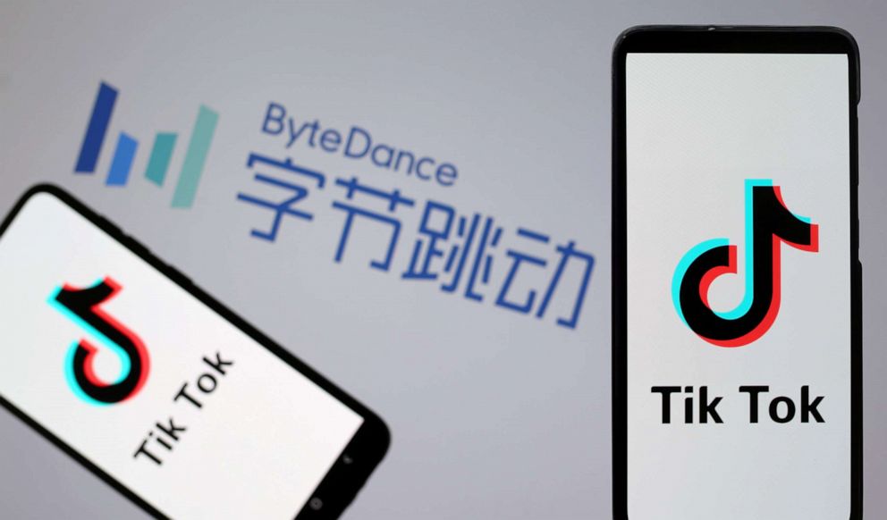 PHOTO: TikTok logos are seen on smartphones in front of a displayed ByteDance logo in this illustration taken Nov. 27, 2019.