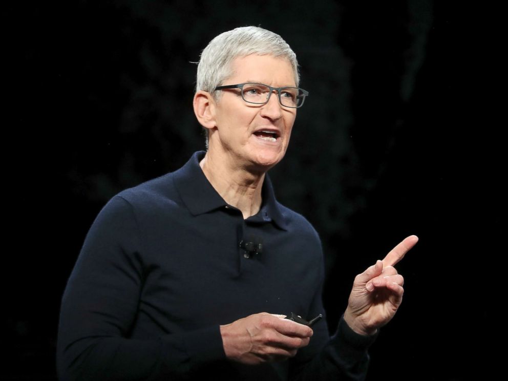   PHOTO: Apple's CEO, Tim Cook, speaks at the Apple Worldwide Developer Conference (WWDC) on June 4, 2018 in San Jose, California. 