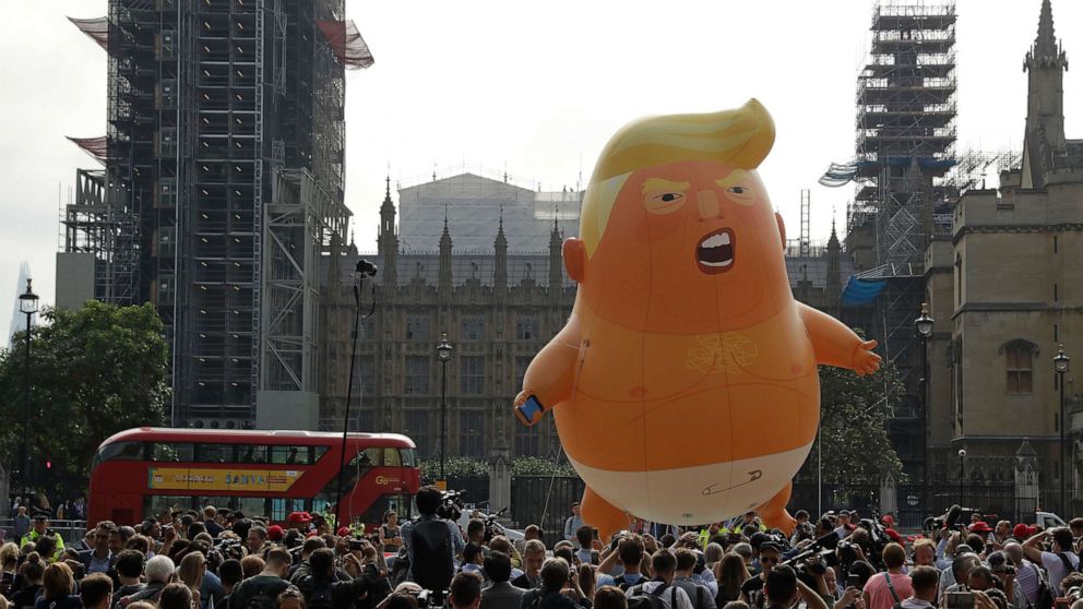 PHOTO: A six-meter high cartoon baby blimp of President Donald Trump is flown as a protest against his visit, in Parliament Square in London, July 13, 2018.