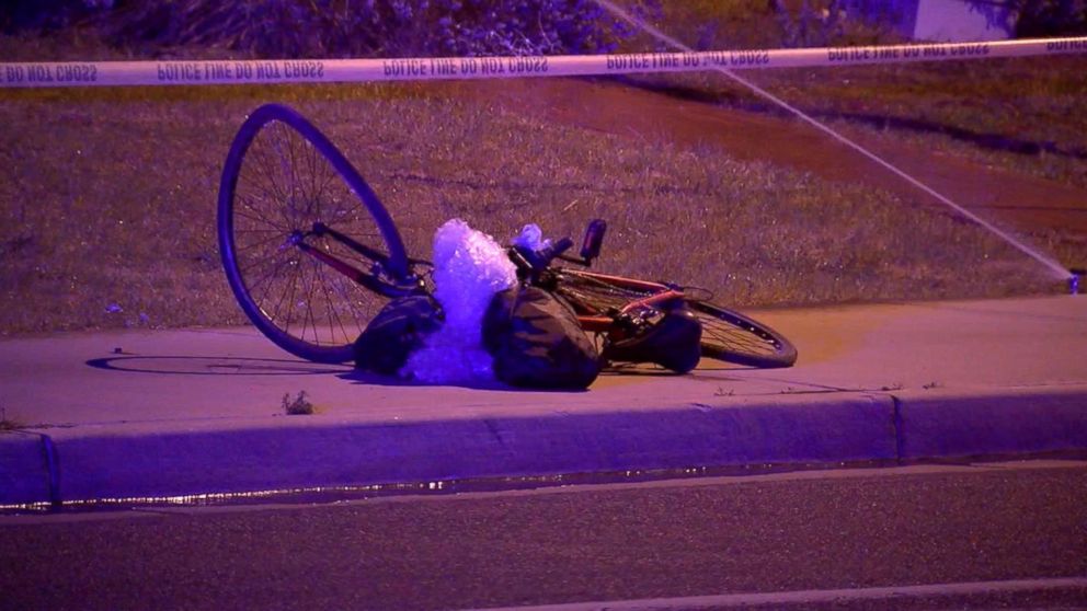 PHOTO: A damaged bicycle lies at the scene where an Uber self-driving vehicle struck a woman in Tempe, Ariz., March 19, 2018.