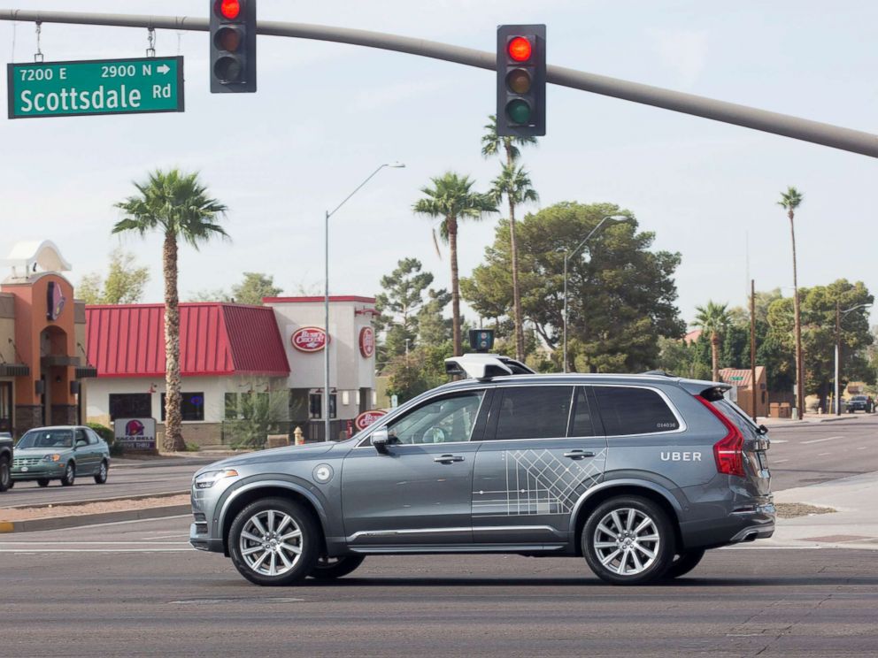 PHOTO: A self driving Volvo vehicle owned by Uber moves through an intersection in Scottsdale, Ariz., Dec. 1, 2017.