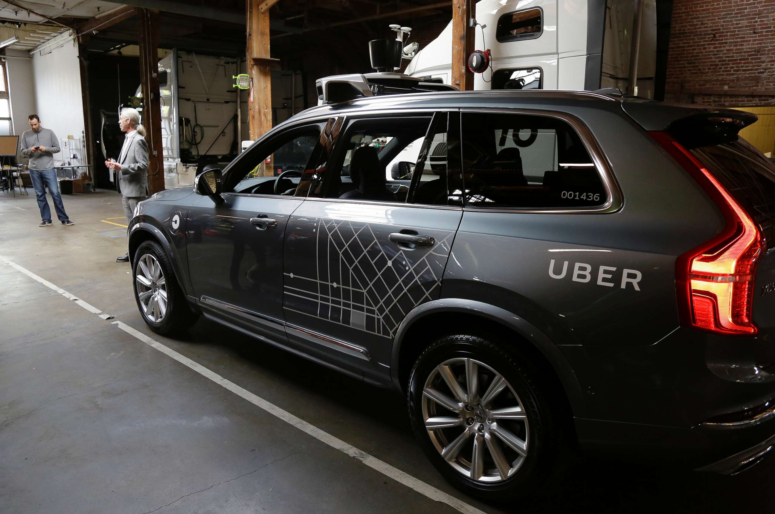 PHOTO: In this Dec. 13, 2016 file photo, an Uber driverless car is displayed in a garage in San Francisco. 
