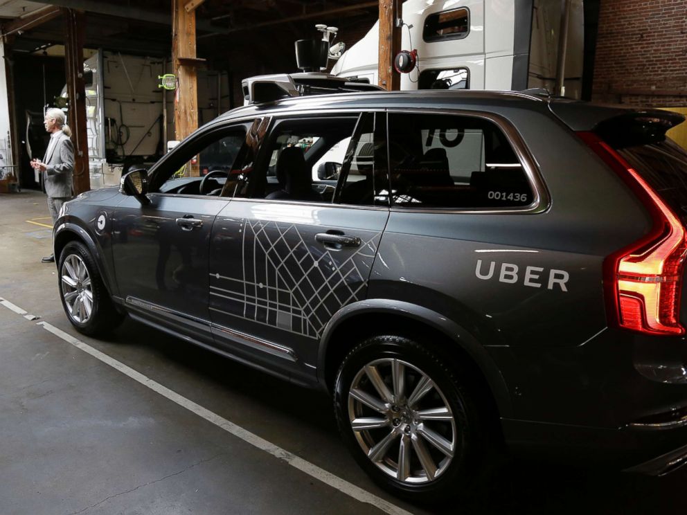 PHOTO: In this Dec. 13, 2016 file photo, an Uber driverless car is displayed in a garage in San Francisco. 