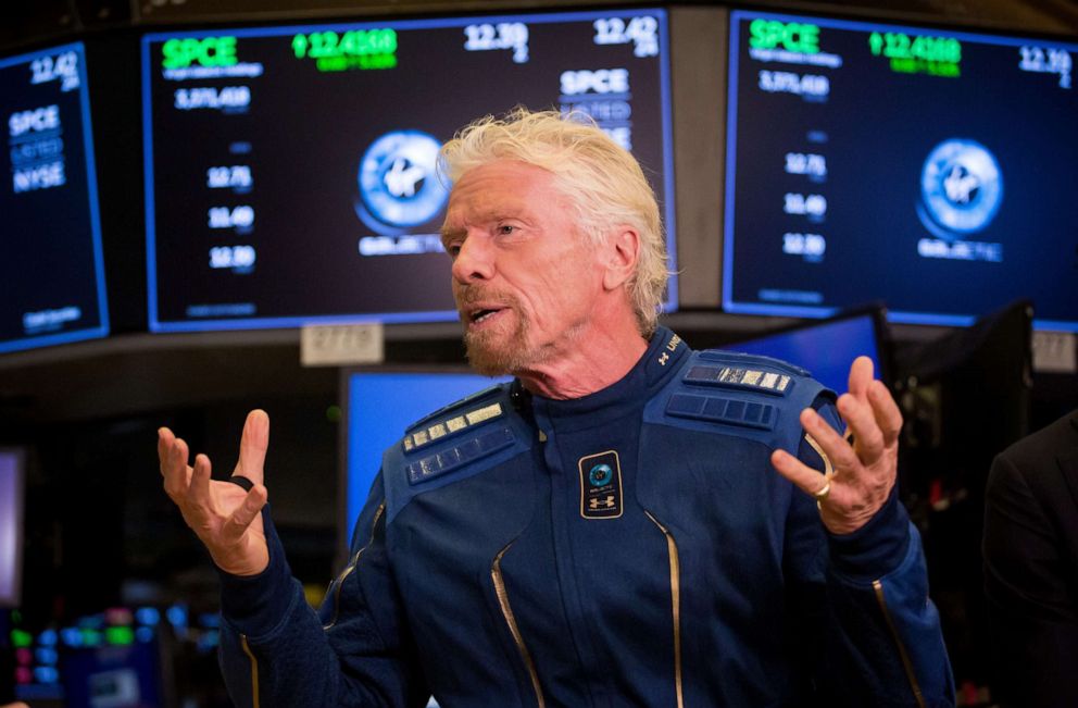 PHOTO: Richard Branson, founder of Virgin Group Ltd., speaks during an interview following VirginÂ Galactic Holdings Inc.'s initial public offering on the floor of the New York Stock Exchange in New York, Oct. 28, 2019.