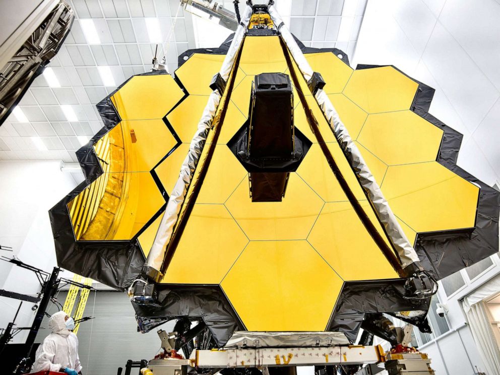 PHOTO: The primary mirror of NASAs James Webb Space Telescope inside a clean room at NASAs Johnson Space Center in Houston, May 16, 2017. 