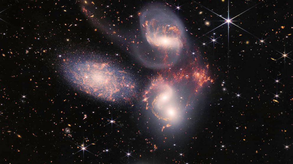 PHOTO: NASA's James Webb Space Telescope reveals Stephan's Quintet in a new light. A visual grouping of five galaxies, is best known for being prominently featured in the holiday classic film, "Itâs a Wonderful Life."