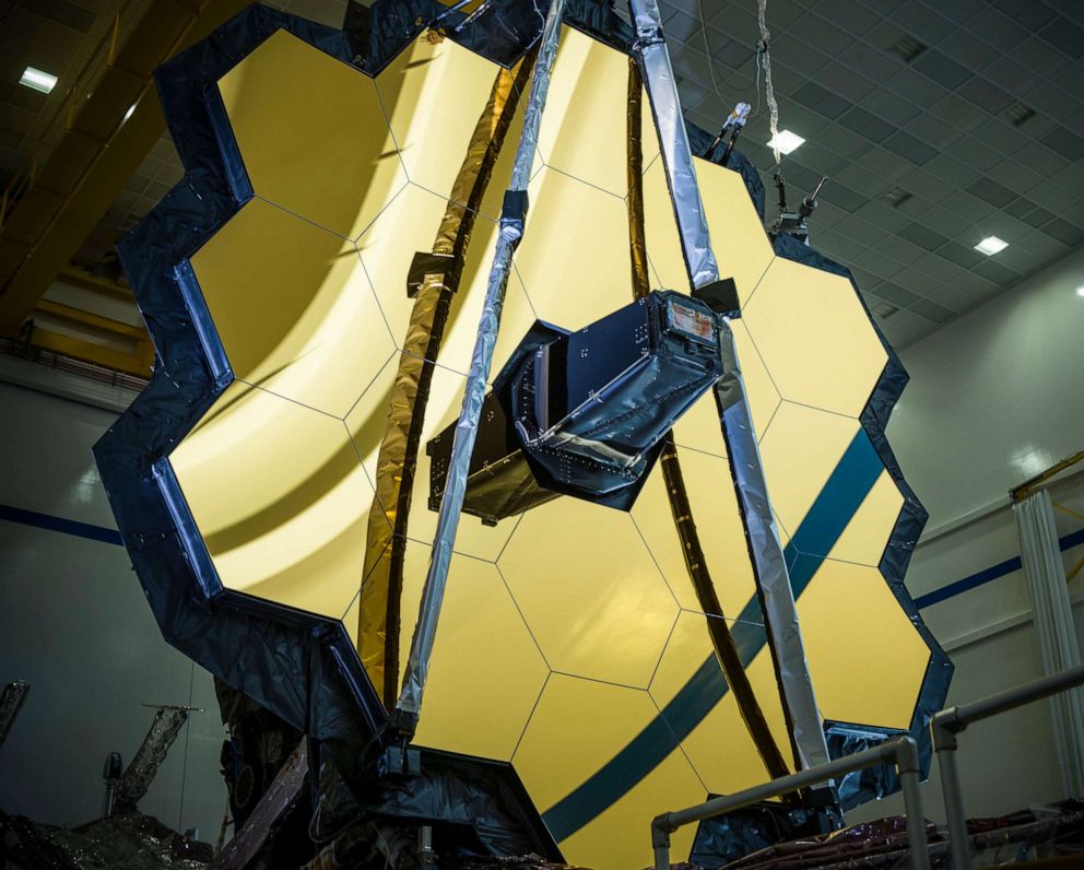PHOTO: This March 5, 2020 photo made availalble by NASA shows the main mirror assembly of the James Webb Space Telescope during testing at a Northrop Grumman facility in Redondo Beach, Calif.