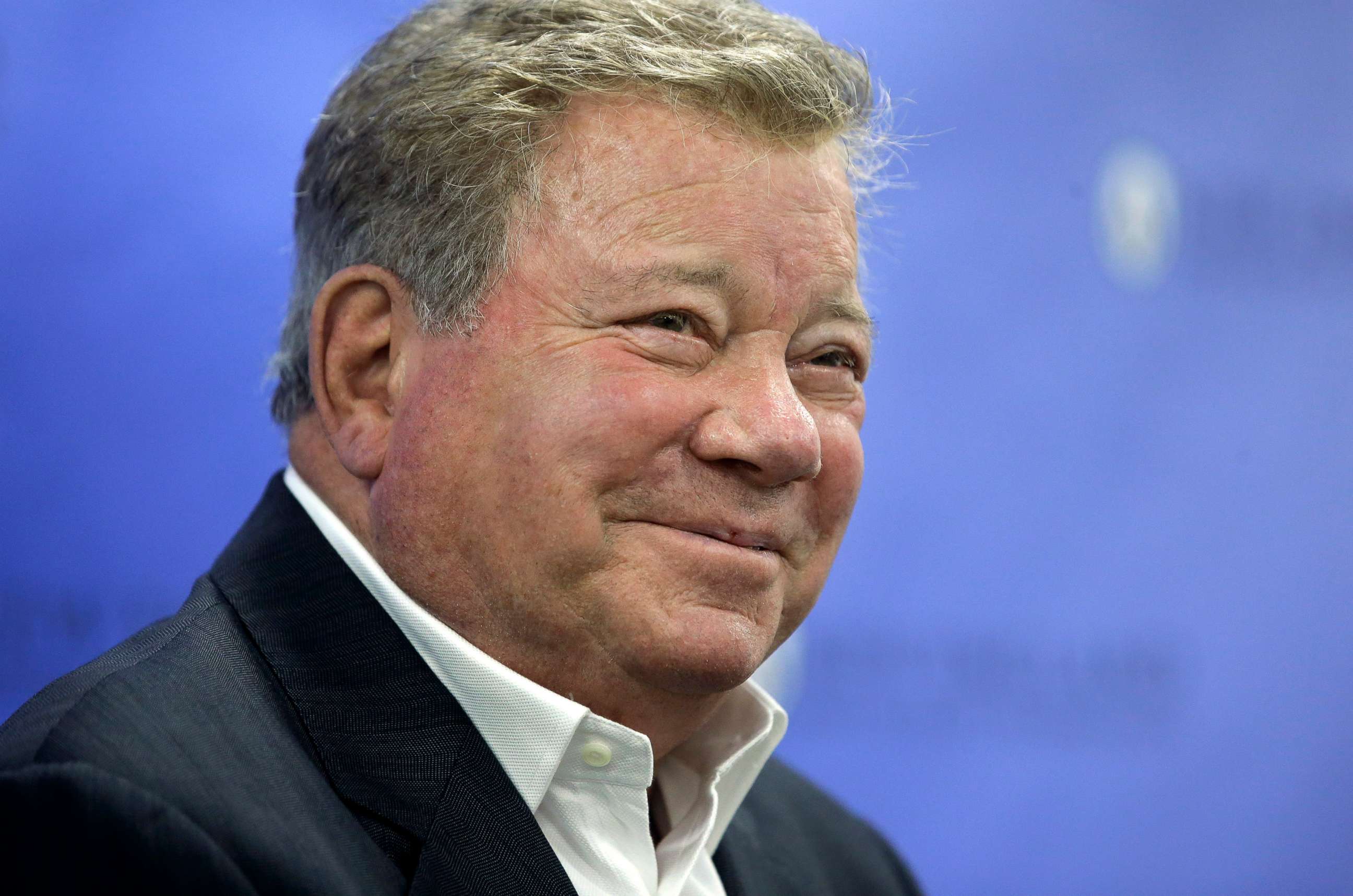 PHOTO: William Shatner takes questions from reporters after delivering the commencement address at New England Institute of Technology graduation ceremonies, in Providence, R.I.