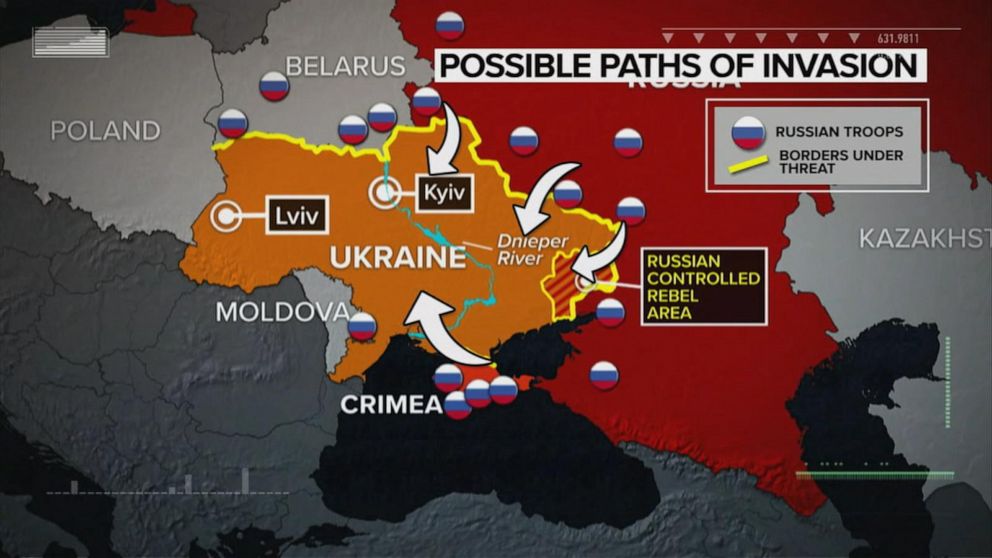 Mapping possible Russian invasion paths into Ukraine GMA