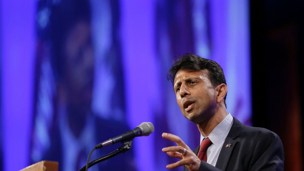 Louisiana Gov. Bobby Jindal speaks during the Iowa Republican Party's Lincoln Dinner, Saturday, May 16, 2015, in Des Moines, Iowa. (AP Photo/Charlie Neibergall)
