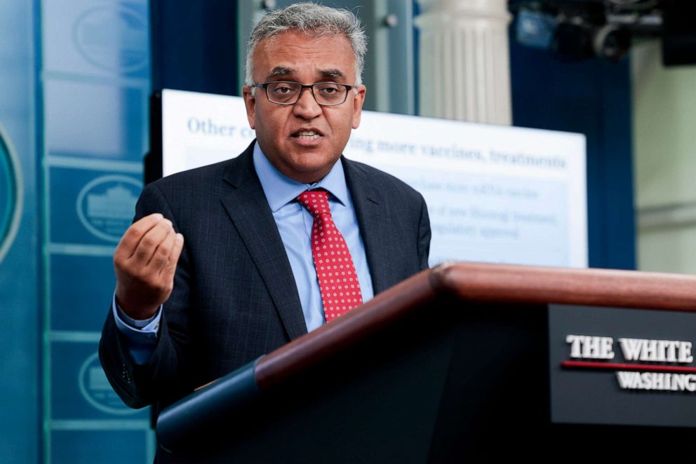 PHOTO: White House Coronavirus Response Coordinator Dr. Ashish Jha speaks at a daily press conference in the James Brady Press Briefing Room of the White House on April 26, 2022.