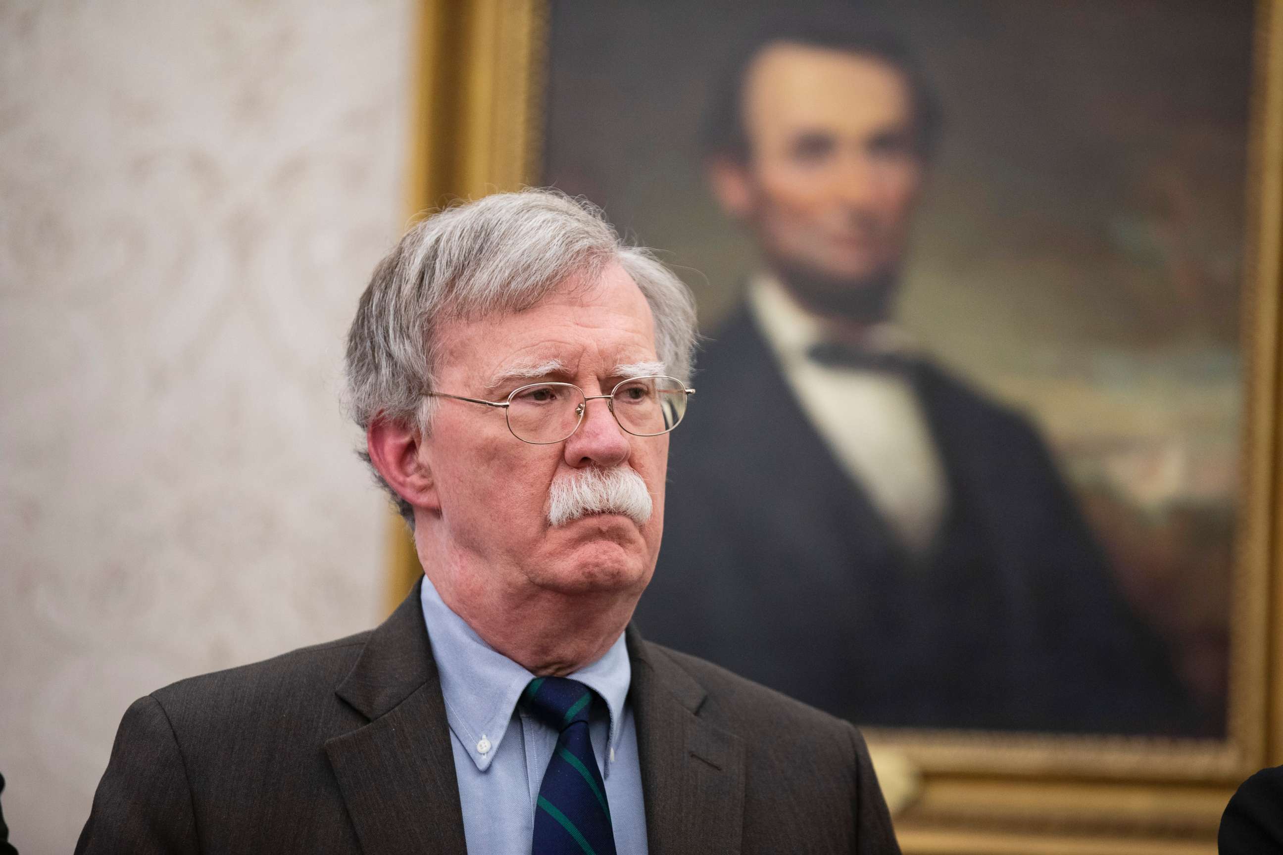 PHOTO: National Security Adviser John Bolton looks on an event in the Oval Office of the White House, in Washington, D.C., Feb. 19, 2019.