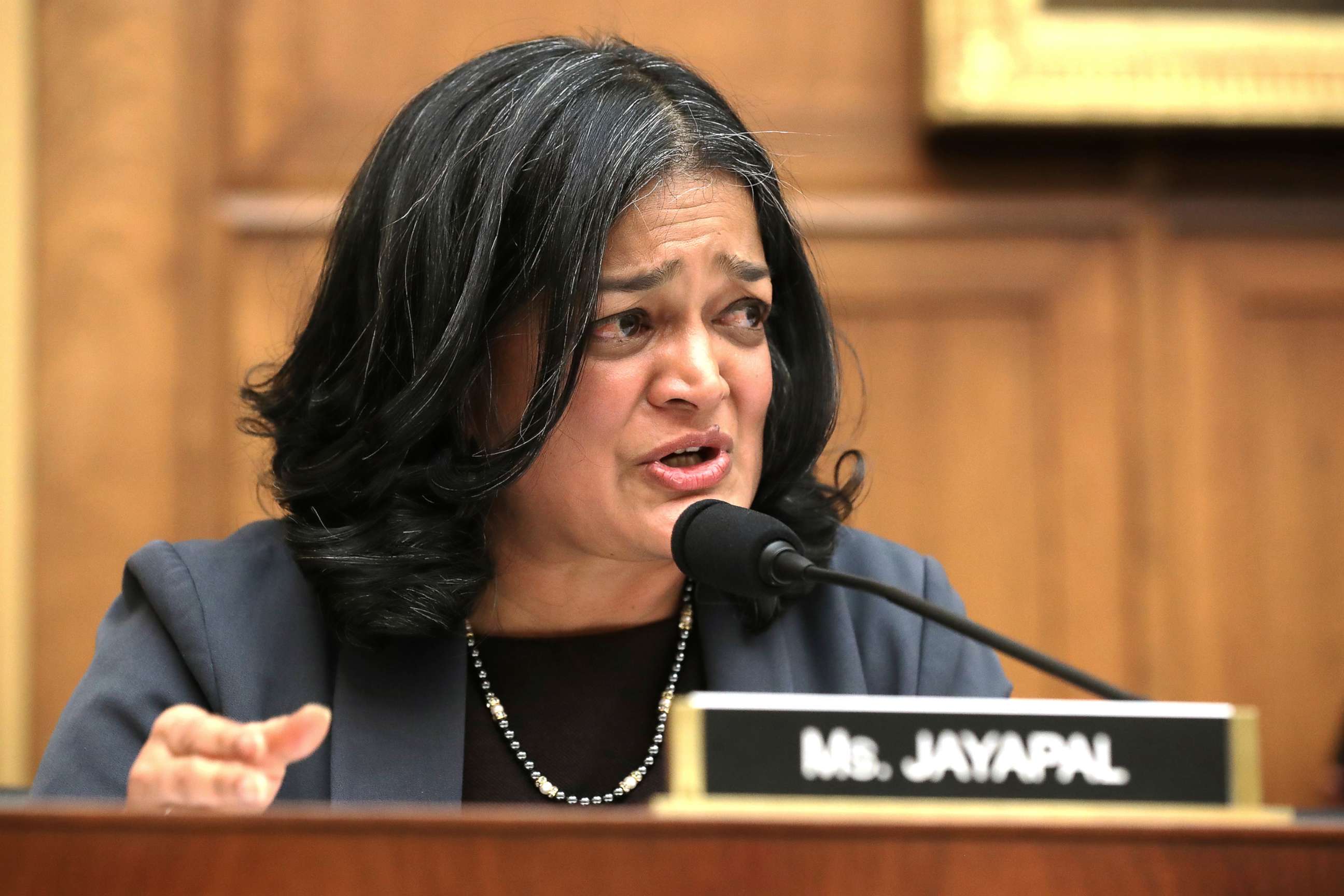 PHOTO: Rep. Pramila Jayapal questions witnesses during a hearing of the House Judiciary Committee's Antitrust, Commercial and Administrative Law Subcommittee on Capitol Hill on March 12, 2019, in Washington, D.C.