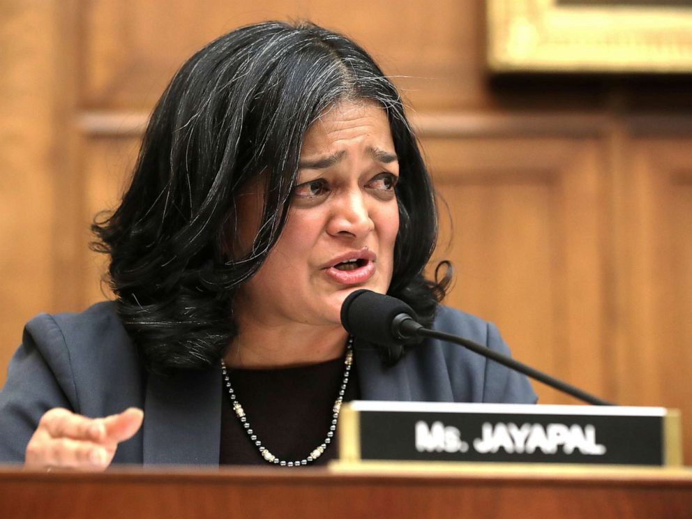 PHOTO: Rep. Pramila Jayapal questions witnesses during a hearing of the House Judiciary Committees Antitrust, Commercial and Administrative Law Subcommittee on Capitol Hill on March 12, 2019, in Washington, D.C.