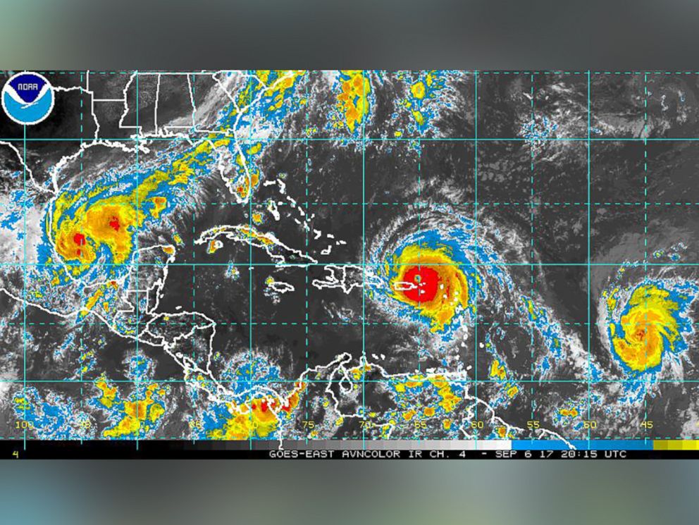 PHOTO: An image released by NOAA on Sept. 6, 2017, shows Hurricanes Katia, Irma and Jose.