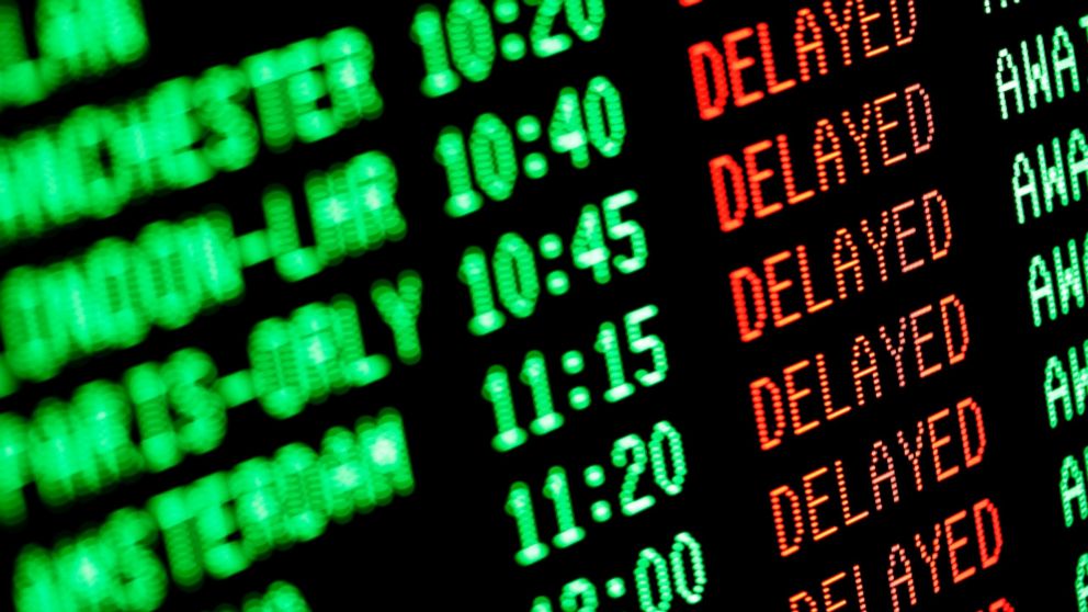 PHOTO: An  arrival and departure sign showing delays is seen in this undated file photo.