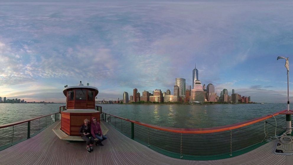 PHOTO: A panoramic view of the New York skyline is seen from its harbor in May 2016.