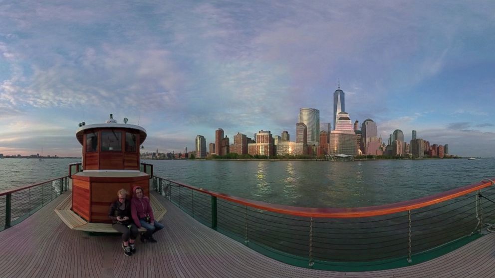 A panoramic view of the New York skyline is seen from its harbor in May 2016.