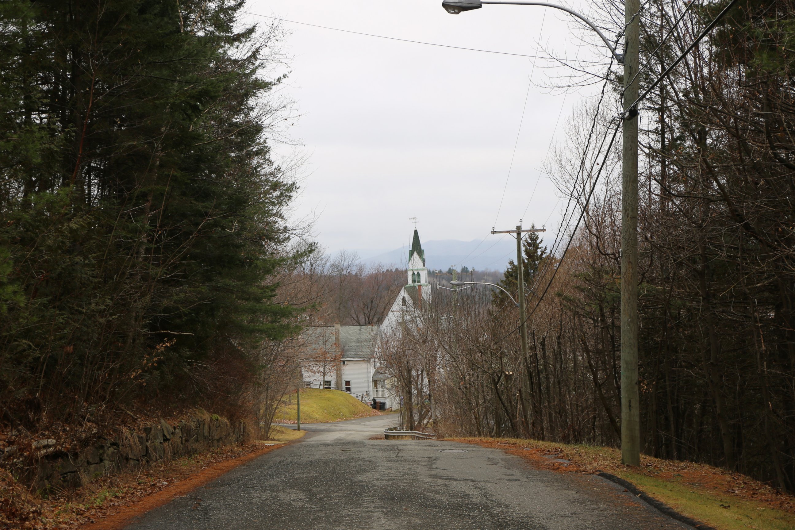 PHOTO: A look down a side street in the Canadian border town of Stanstead, Quebec. Residents have been close with neighboring American border town, Derby Line, Vt., for centuries.