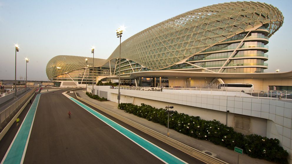 The Yas Viceroy hotel in Abu Dhabi, built with a Formula One racetrack running underneath it.
