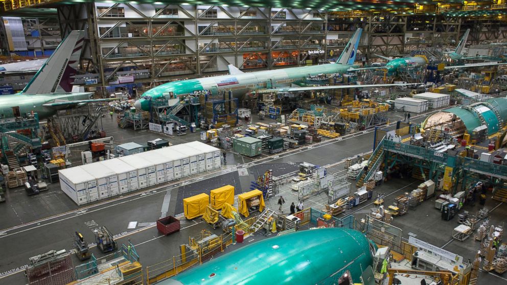 PHOTO: Boeing Co. 777 planes are manufactured at the company's facility in Everett, Wash., June 1, 2015.