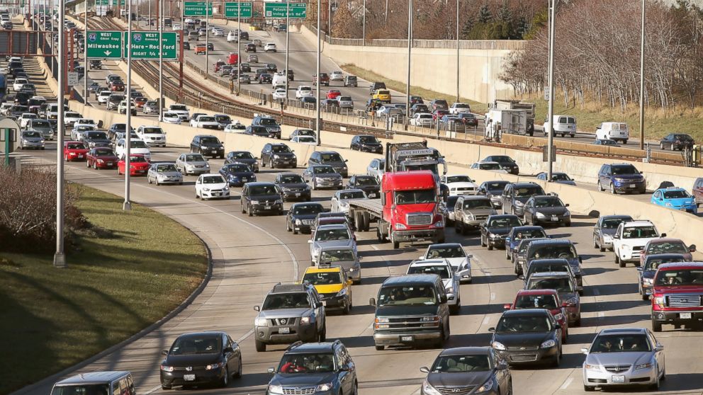 Traffic backs up on the Kennedy Expressway as commuters and holiday travelers try to get an early start on their Thanksgiving travel in this file photo, Nov. 27, 2013, in Chicago.