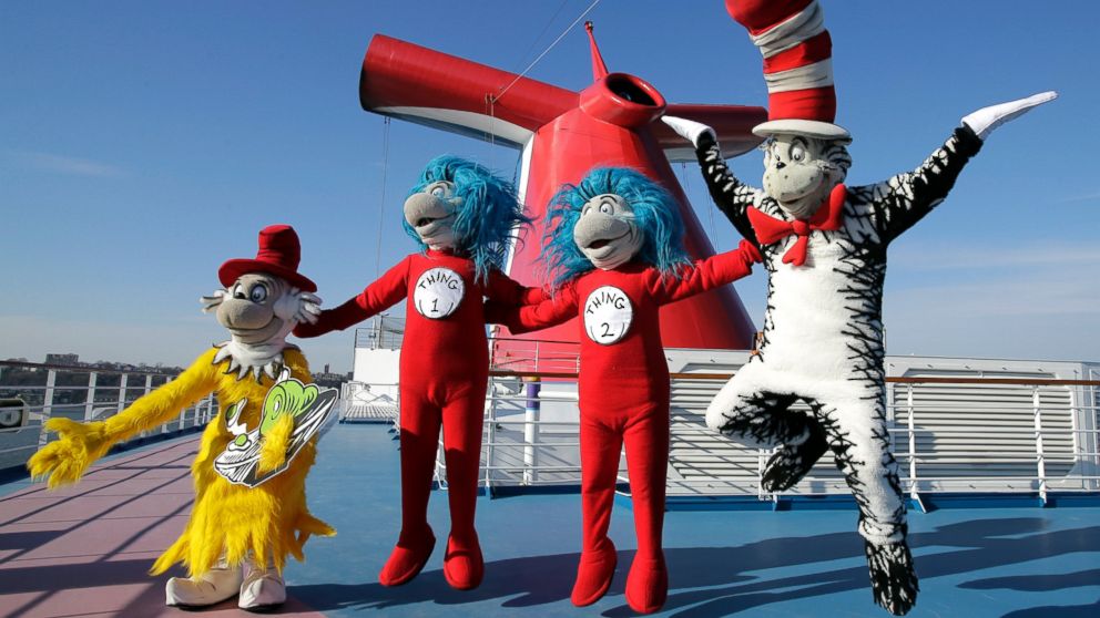 Dr. Seuss characters explore the ship after a media event to unveil an exclusive partnership to bring the children's brand and characters to Carnival's fleet of 24 ships, aboard the Carnival Splendor docked in New York, Dec. 11, 2013. 