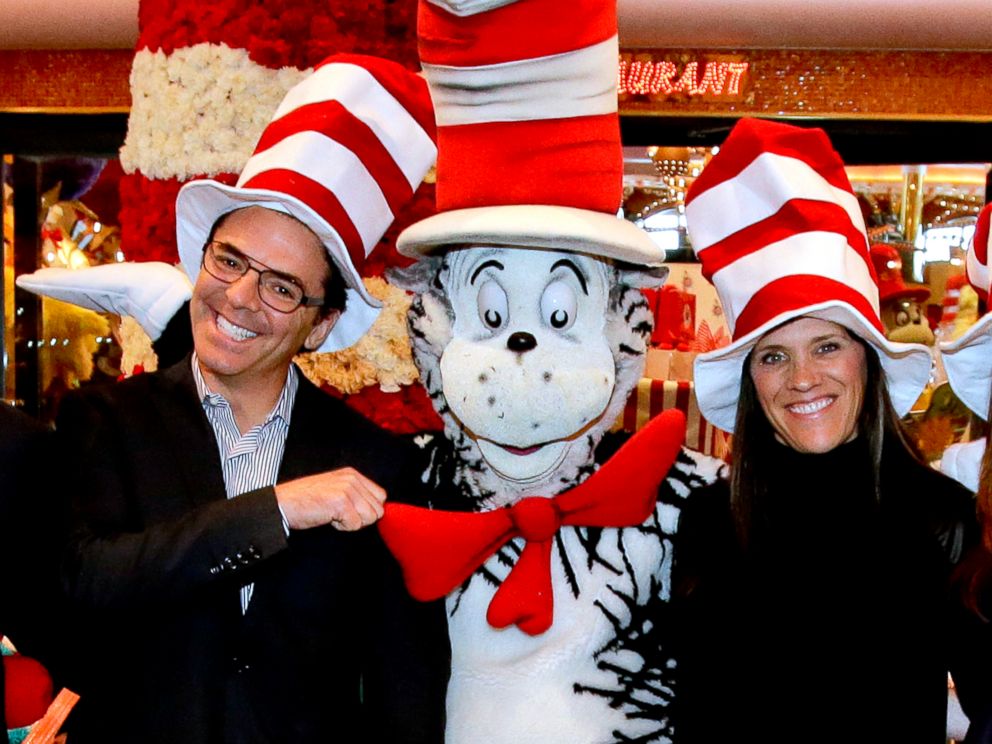 PHOTO: Mark Tamis, Senior Vice President, Guest Operations of Carnival Cruise Lines, left, and Susan Brandt, President of Dr. Seuss Enterprises, right, with "The Cat in the Hat" characters.