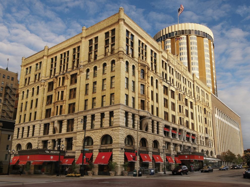 PHOTO: Here. the exterior of the historic Pfister hotel, where four generations of weddings in one family too place. 