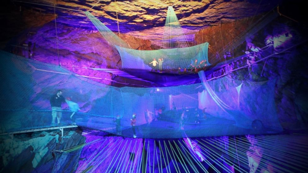 The world's largest underground trampoline opened July 4, 2014, in Northern Wales.