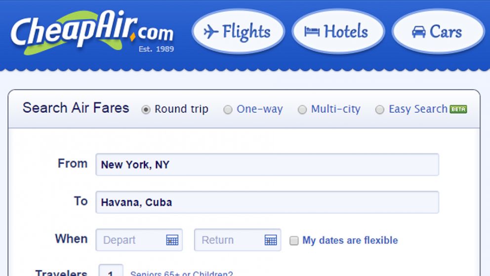 PHOTO: CheapAir.com selling flights from U.S. to Cuba.