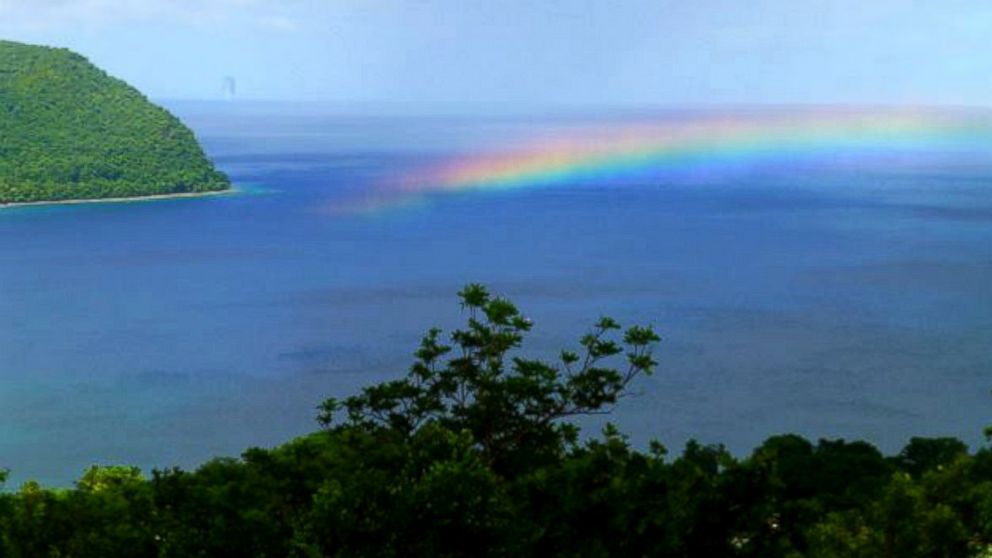 A rainbow over the ocean at Manicou River Resort, Dominica.