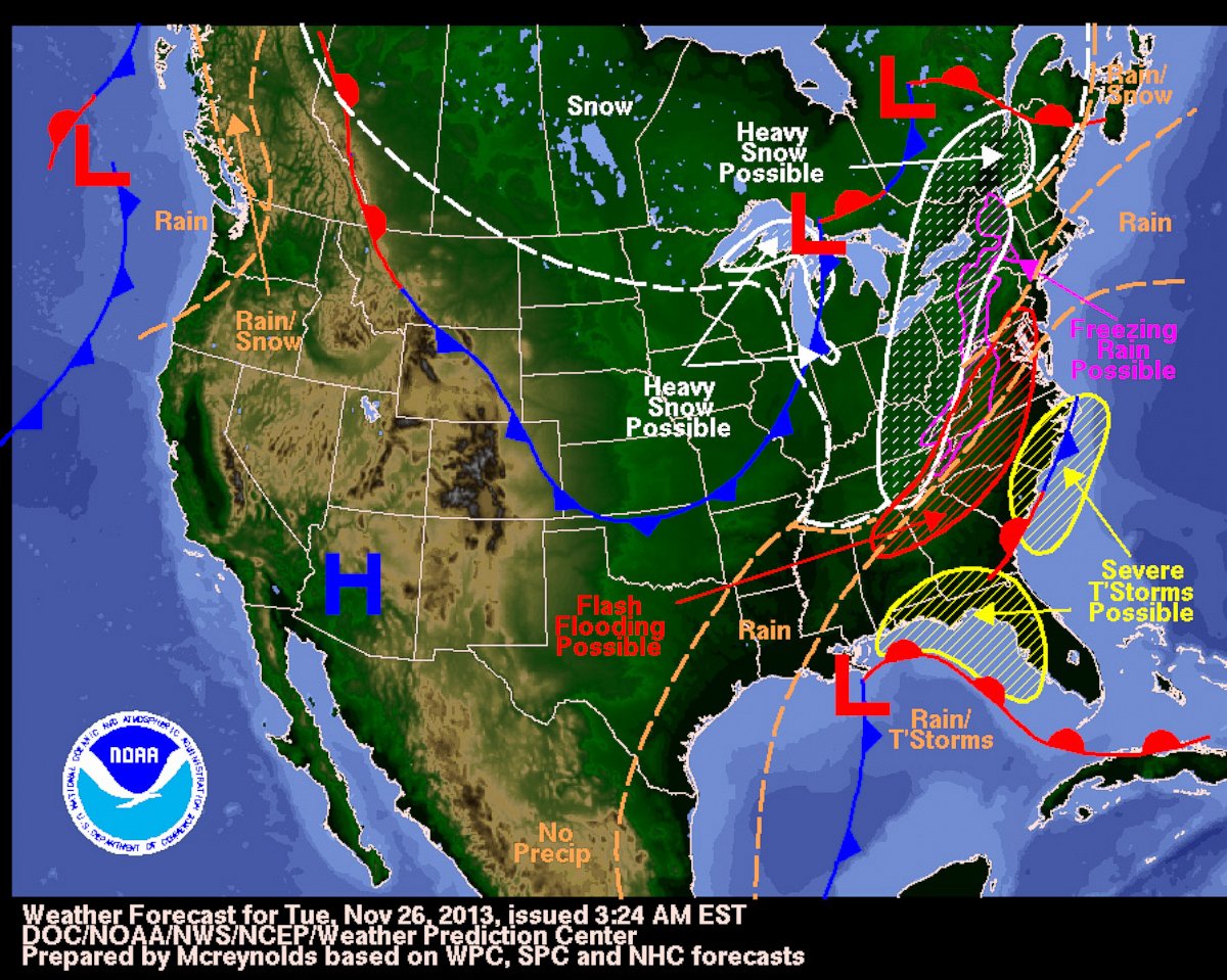 PHOTO: Weather map produced by the Hydrometeorological Prediction Center of the National Centers for Environmental Prediction.
