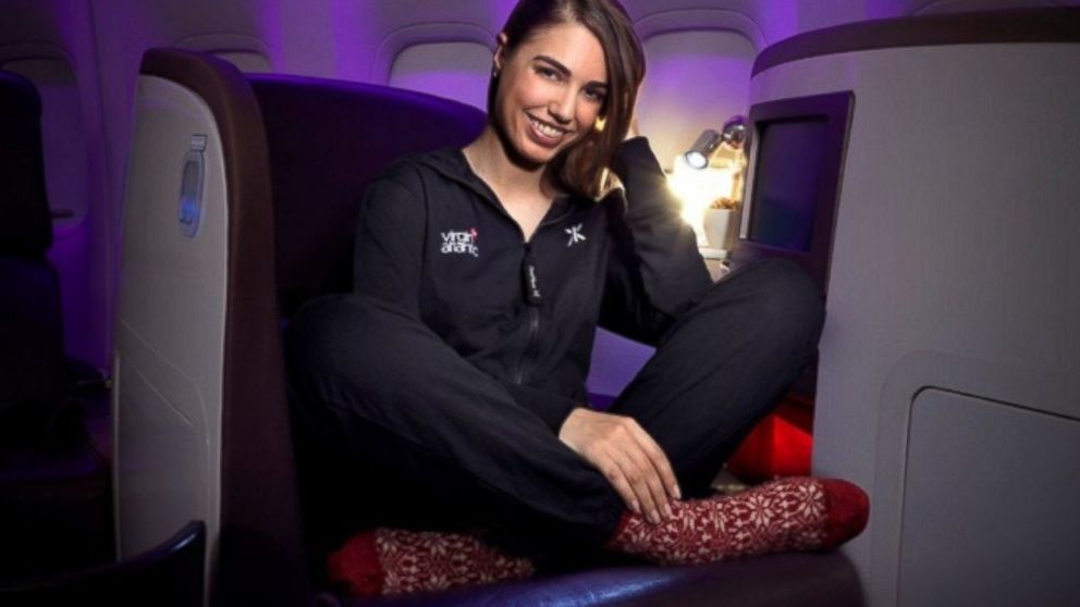 Amber Le Bon is seen in Virgin Atlantic's new onesie.