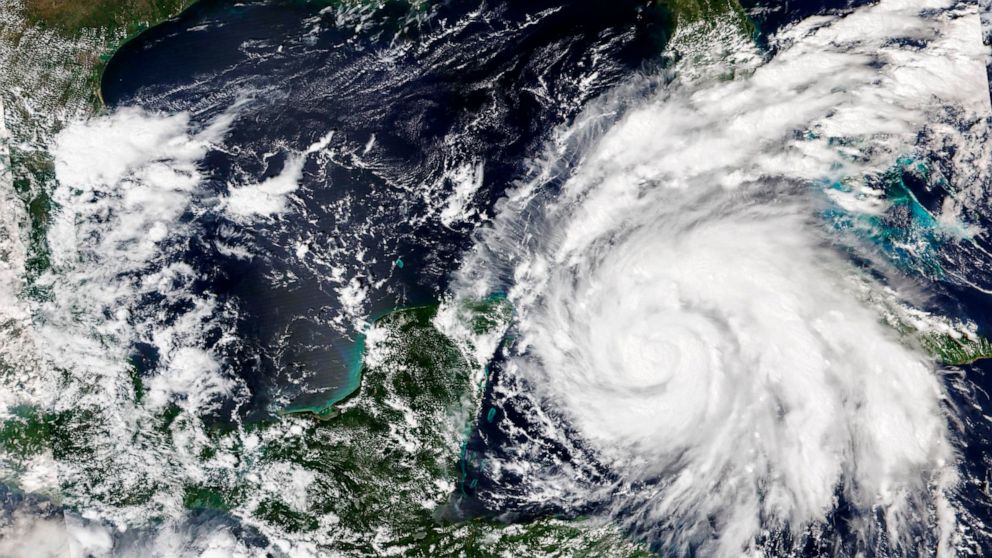 This Sept. 26, 2022, satellite image released by NASA shows Hurricane Ian growing stronger as it barreled toward Cuba. Ian was forecast to hit the western tip of Cuba as a major hurricane and then become an even stronger Category 4 with top winds of 