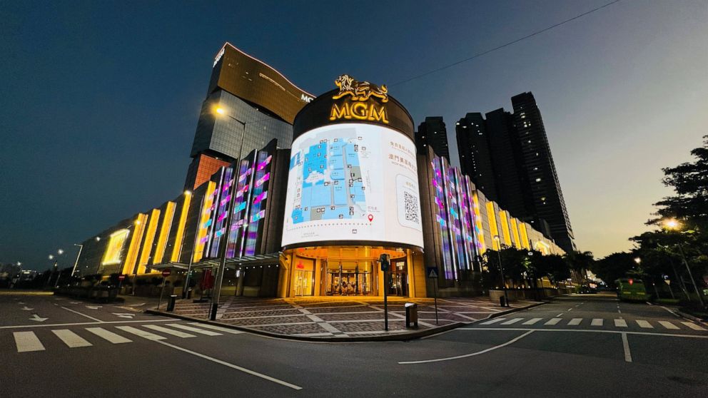 FILE - MGM Grand Macau casino resort is closed in Macao on July 11, 2022. Macao has tentatively renewed the casino licenses of MGM Resorts, Las Vegas Sands, Wynn Resorts and three Chinese rivals after they promised to help diversify its economy by in