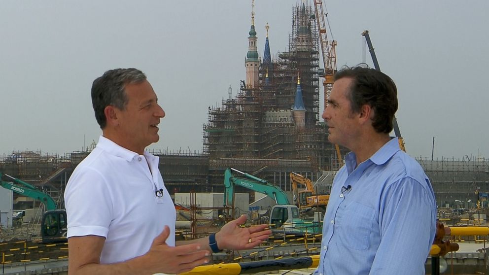 PHOTO: Disney CEO Bob Iger (left) tells ABC News' Bob Woodruff (right) about plans for the new theme park in Shanghai, China, which is set to open in the spring of 2016. 