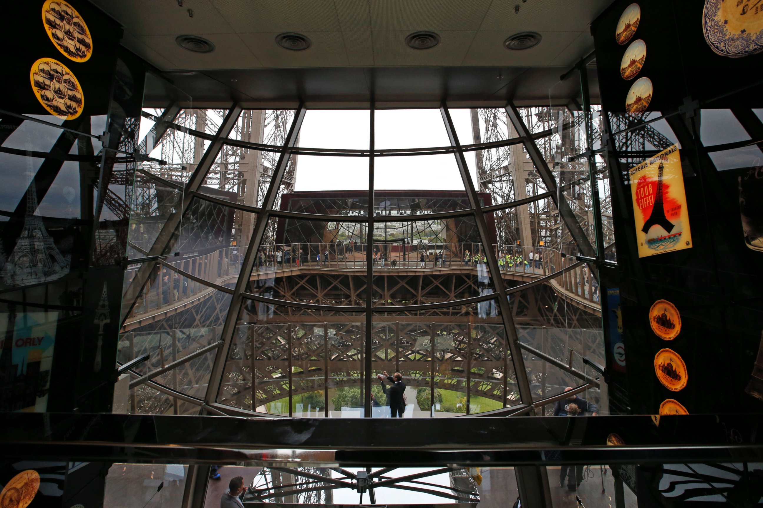 PHOTO: A view of the exhibition room with the new glass floor at The Eiffel Tower during the inauguration of the newly refurbished first floor, in Paris, France, Oct. 6, 2014.