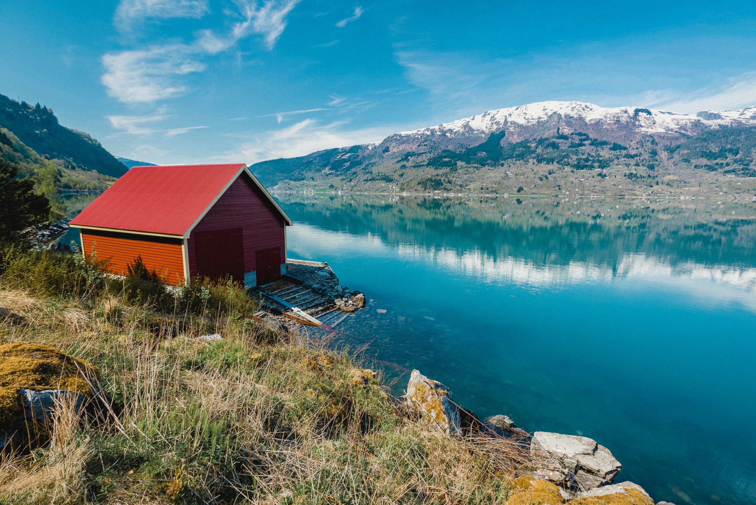 PHOTO: A red house barn is pictured on the Fjord in Norway in this undated stock photo.